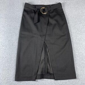 Artlove Paris Skirt Womens Small Black Belted Front Slit Midi Pencil High Waist‎